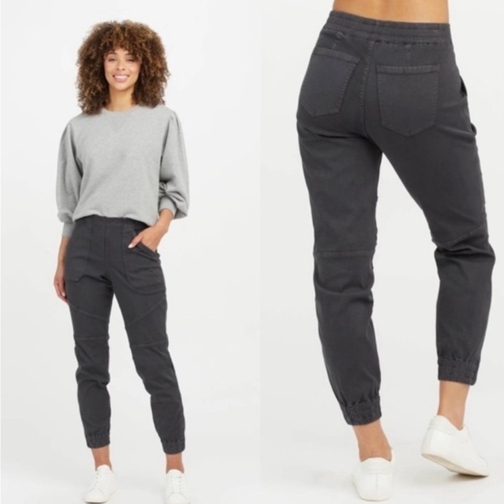 Spanx Gray Stretch Twill Cargo Jogger Ankle Pants #20319R Size L Large